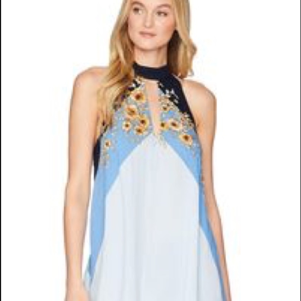 FREE PEOPLE  Sleeveless Blue Floral Loose Top